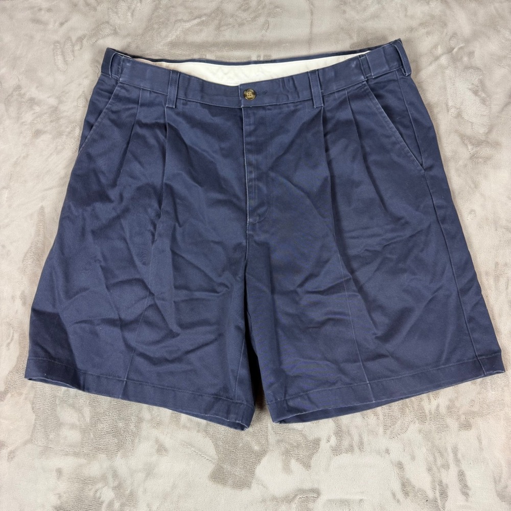 LL Bean Natural Fit Pleated Chino Shorts Mens 36 Navy Blue Cotton Vintage 0DMN6